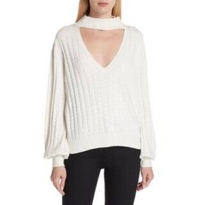 CAROLINE CONSTAS Sweater SZ L White Sequin V-Neck